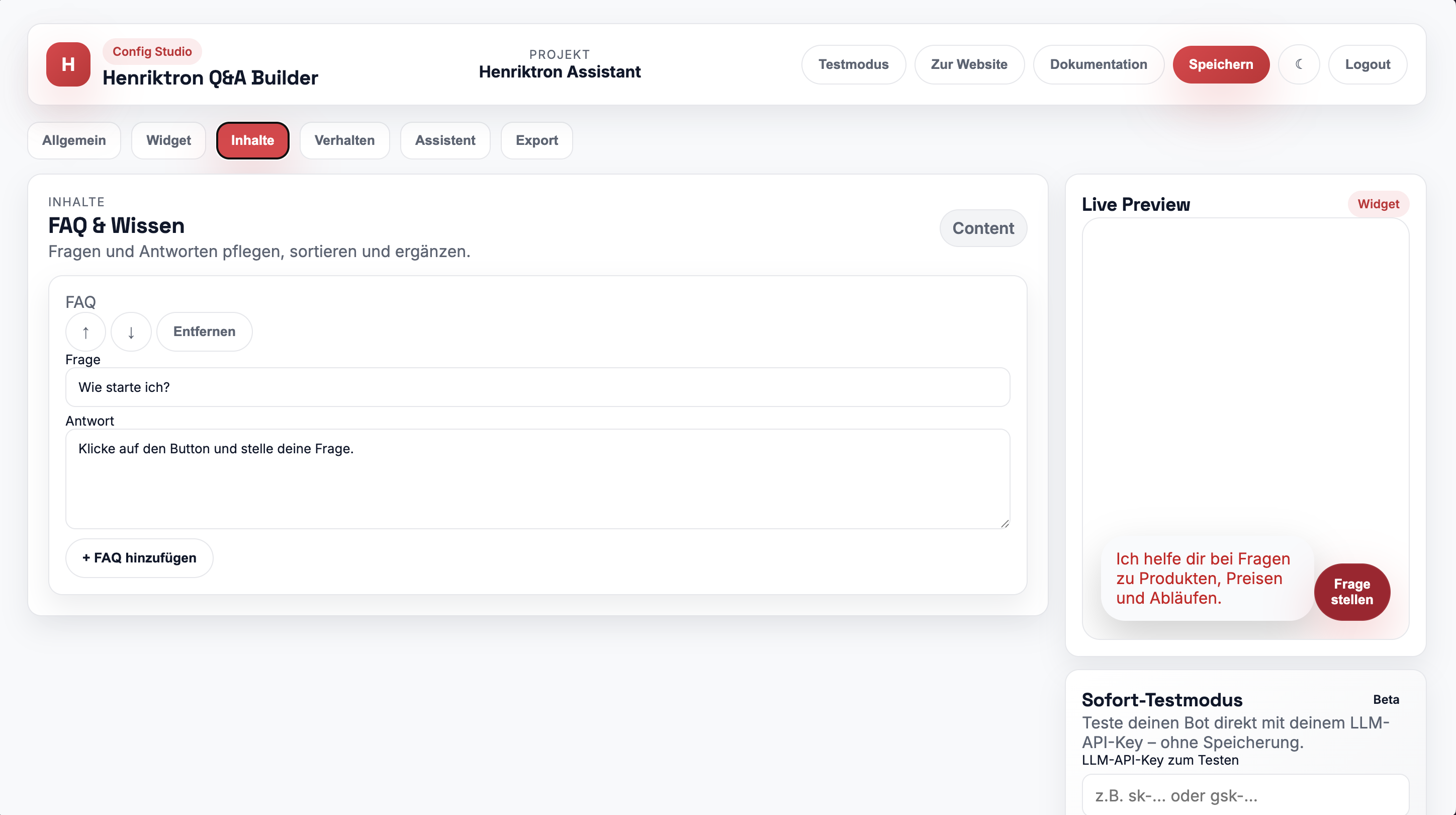 FAQ & Inhalte Screenshot